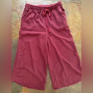 Anthropologie FLAWS Wide leg cropped pants .Size small. burgundy- 3 pockets.